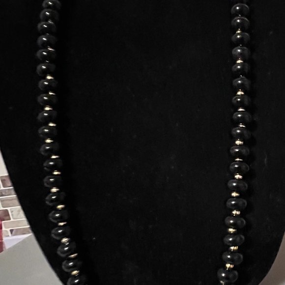 Vintage Napier Black Disc Gold Tone Ball Beaded Necklace - Picture 2 of 4